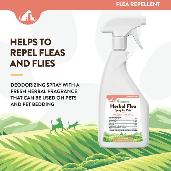 NaturVet Herbal Flea Spray for Pets with Essential Oils for Dogs & Cats