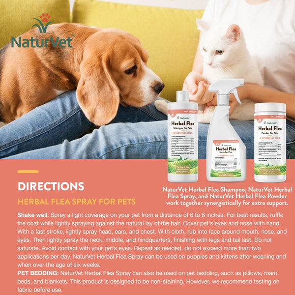 NaturVet Herbal Flea Spray for Pets with Essential Oils for Dogs & Cats