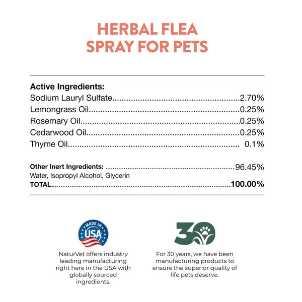 NaturVet Herbal Flea Spray for Pets with Essential Oils for Dogs & Cats