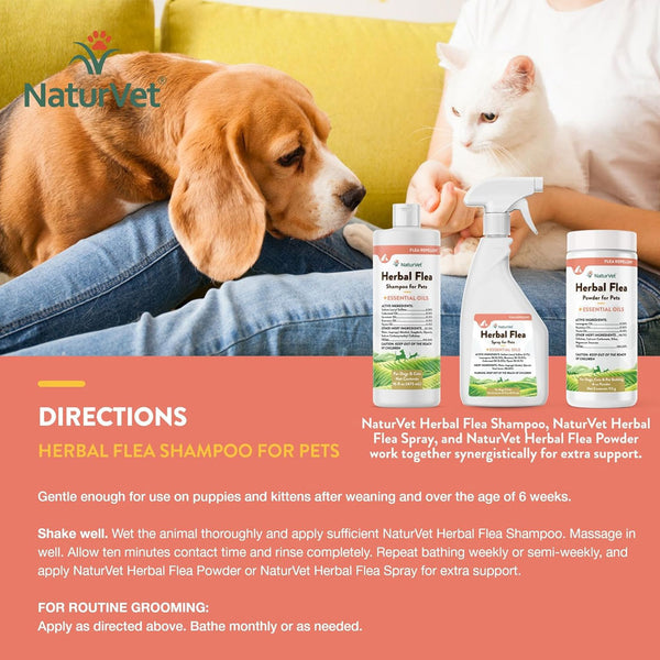 NaturVet Herbal Flea Shampo for Pets Plus Essential Oils for Dogs & Cats