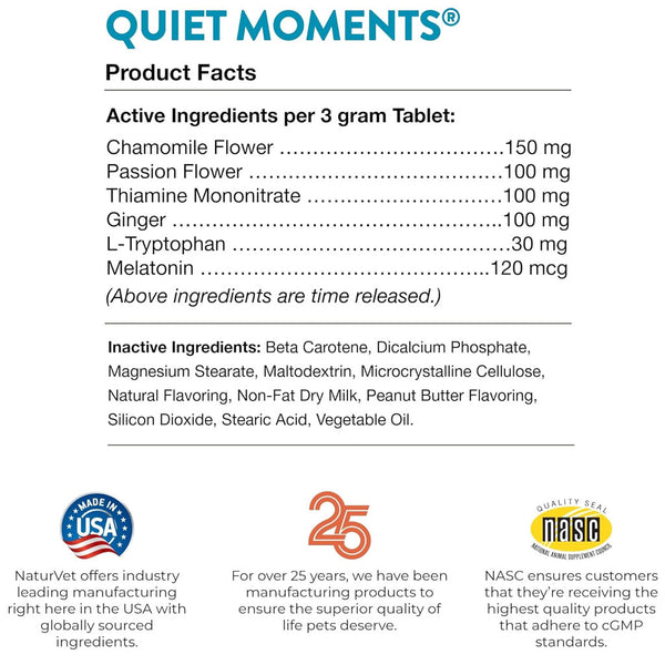 NaturVet Quiet Moments Calming Aid Plus Melatonin for Dogs