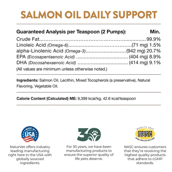 NaturVet Salmon Oil Daily Support + Omegas for Dogs & Cats