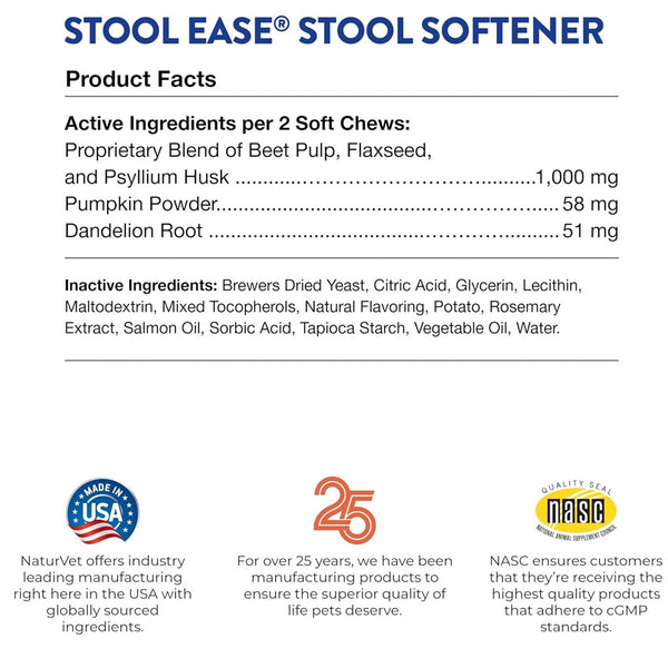 NaturVet Stool Ease Soft Chews Stool Softener with Pumpkin for Dogs