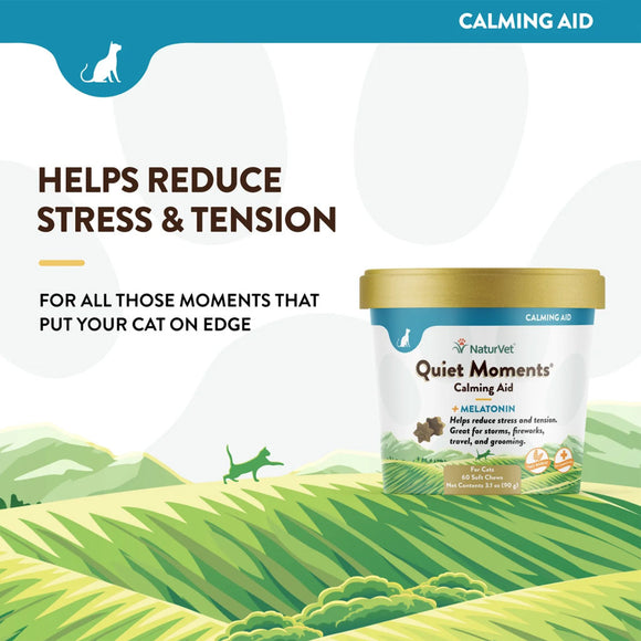 NaturVet Quiet Moments Calming Aid Plus Melatonin Soft Chews for Cats