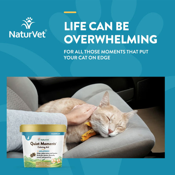 NaturVet Quiet Moments Calming Aid Plus Melatonin Soft Chews for Cats
