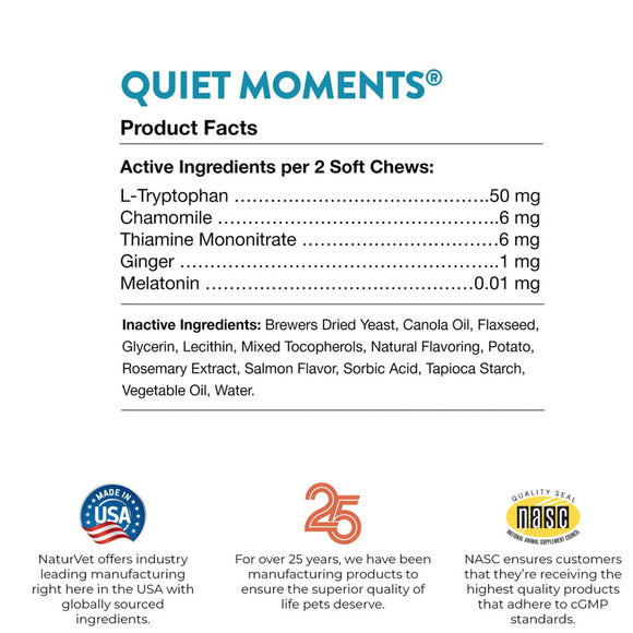 NaturVet Quiet Moments Calming Aid Plus Melatonin Soft Chews for Cats