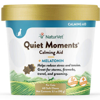 NaturVet Quiet Moments Calming Aid Plus Melatonin Soft Chews for Cats, 60 count