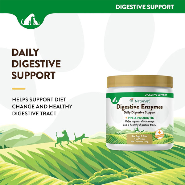 NaturVet Digestive Enzymes Powder Daily Digestive Support Plus Pre & Probiotic for Dogs