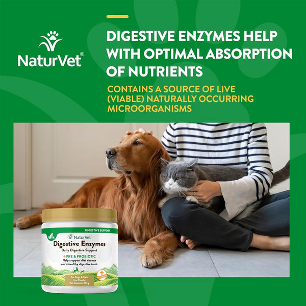 NaturVet Digestive Enzymes Powder Daily Digestive Support Plus Pre & Probiotic for Dogs