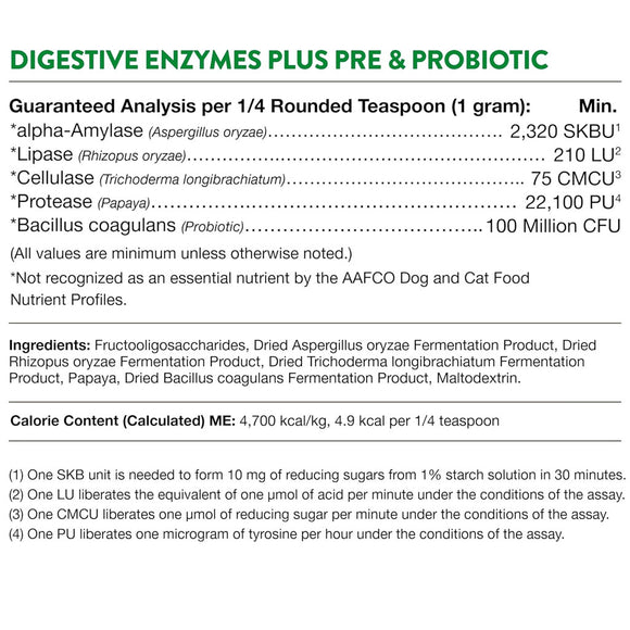 NaturVet Digestive Enzymes Powder Daily Digestive Support Plus Pre & Probiotic for Dogs