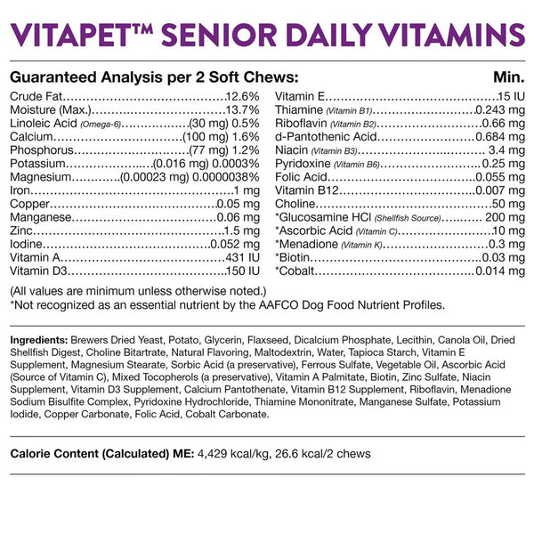 NaturVet VitaPet Senior Daily Vitamins Plus Glucosamine ingredients