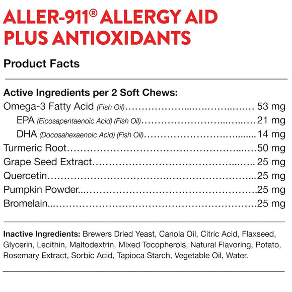 NaturVet Aller-911 Allergy Aid Soft Chews Plus Antioxidants for Dogs