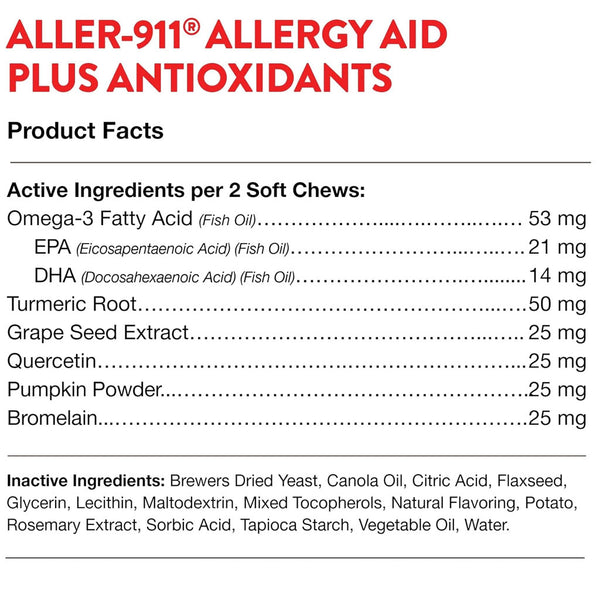 NaturVet Aller-911 Allergy Aid Soft Chews Plus Antioxidants for Dogs