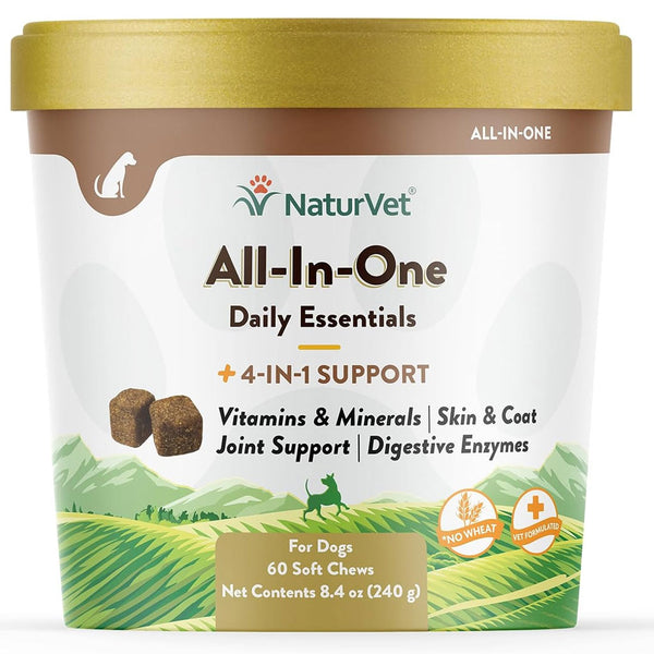 NaturVet All-In-One Daily Esentials Plus 4-in-1 Support for Dogs, 60 soft chews