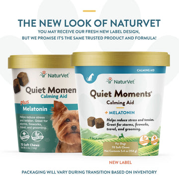 NaturVet Quiet Moments Calming Aid Plus Melatonin Soft Chews for Dogs new packaging 70 count