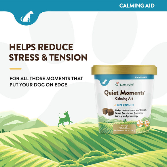 NaturVet Quiet Moments Calming Aid Plus Melatonin Soft Chews for Dogs 70 count  Features