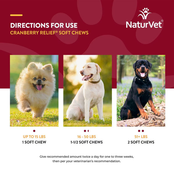 NaturVet Cranberry Relief Plus Echinacea Soft Chew Urinary Supplement for Dogs Directions