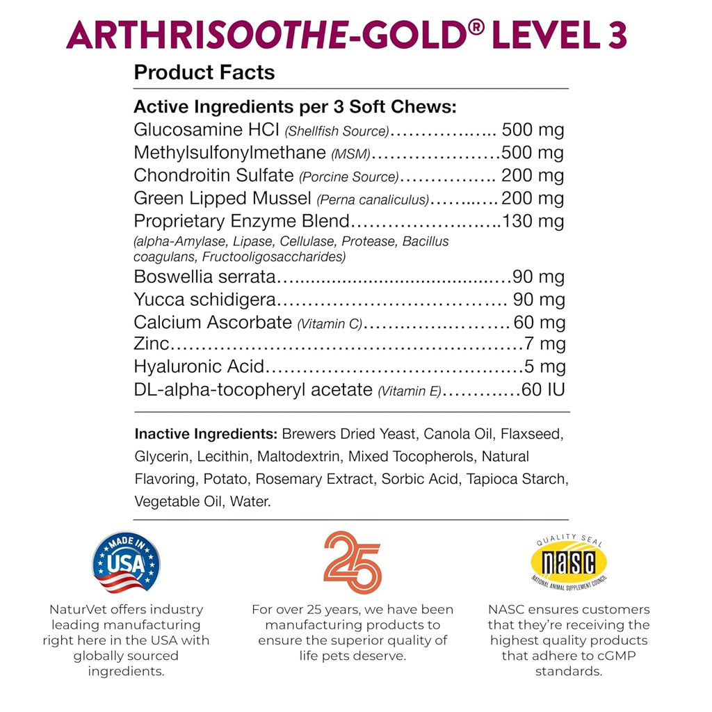 NaturVet ArthriSoothe Gold Advanced Joint Care Level 3 Soft Chew for Dogs & Cats