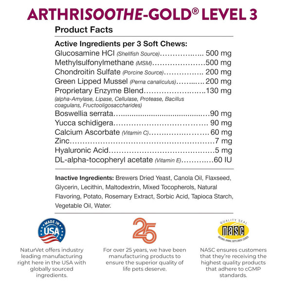 NaturVet ArthriSoothe Gold Advanced Joint Care Level 3 Soft Chew for Dogs & Cats