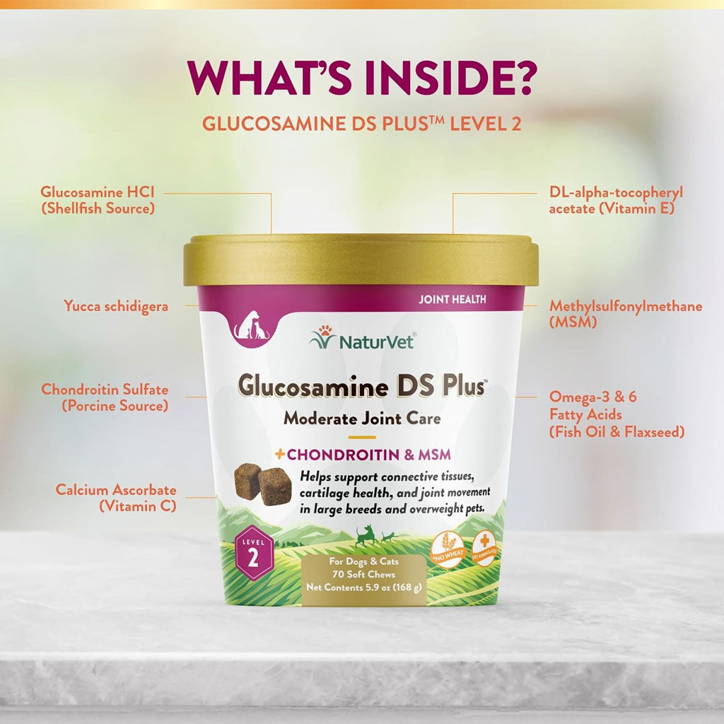 NaturVet Glucosamine DS Plus Level 2 Soft Chews with Chondroitin & MSM for Dogs & Cats