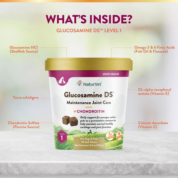 NaturVet Glucosamine DS Level 1 Soft Chews with Chondroitin for Dogs & Cats