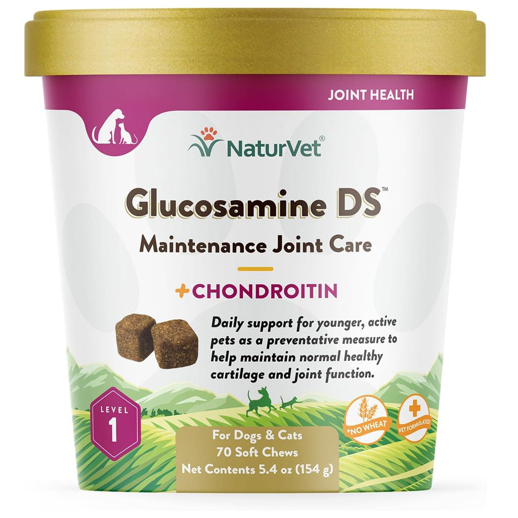 NaturVet Glucosamine DS Level 1 Soft Chews with Chondroitin for Dogs & Cats, 70 count