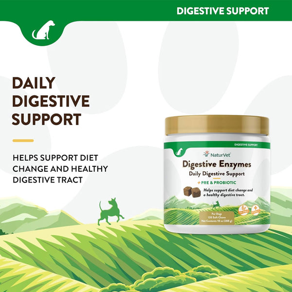 NaturVet Digestive Enzymes Soft Chews Daily Digestive Support Plus Pre & Probiotic for Dogs