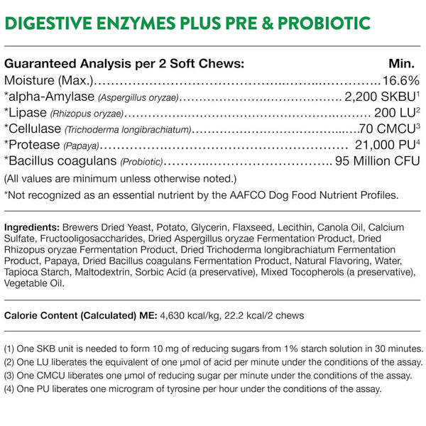 NaturVet Digestive Enzymes Soft Chews Daily Digestive Support Plus Pre & Probiotic for Dogs