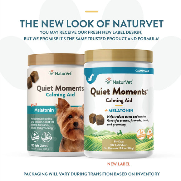 NaturVet Quiet Moments Calming Aid Plus Melatonin Soft Chews for Dogs 180 count  new packaging