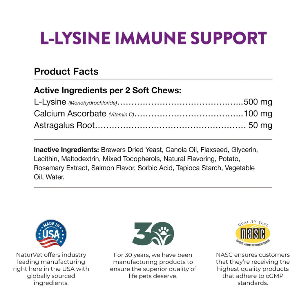 NaturVet L-Lysine Immune Support + Antioxidants Soft Chews for Cats