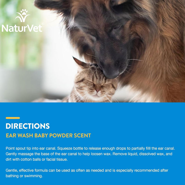 NaturVet Ear Wash Bay Powder Scent + Tea Tree Oil for Dogs & Cats