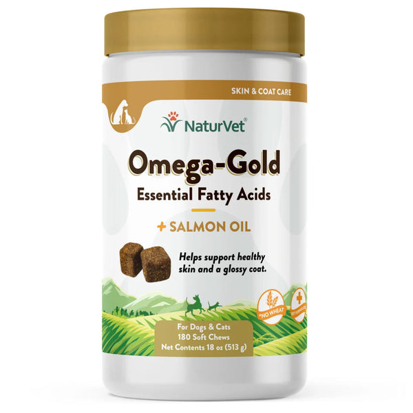 NaturVet Omega-Gold Essential Fatty Acids with Salmon Oil for Dogs & Cats 180ct