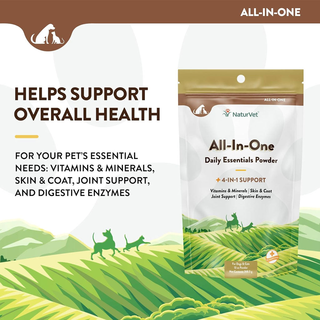 NaturVet All-In-One Daily Essentials Powder Plus 4-in-1 Support for Dogs & Cats