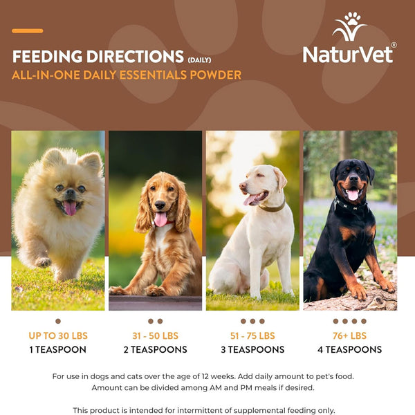 NaturVet All-In-One Daily Essentials Powder Plus 4-in-1 Support for Dogs & Cats