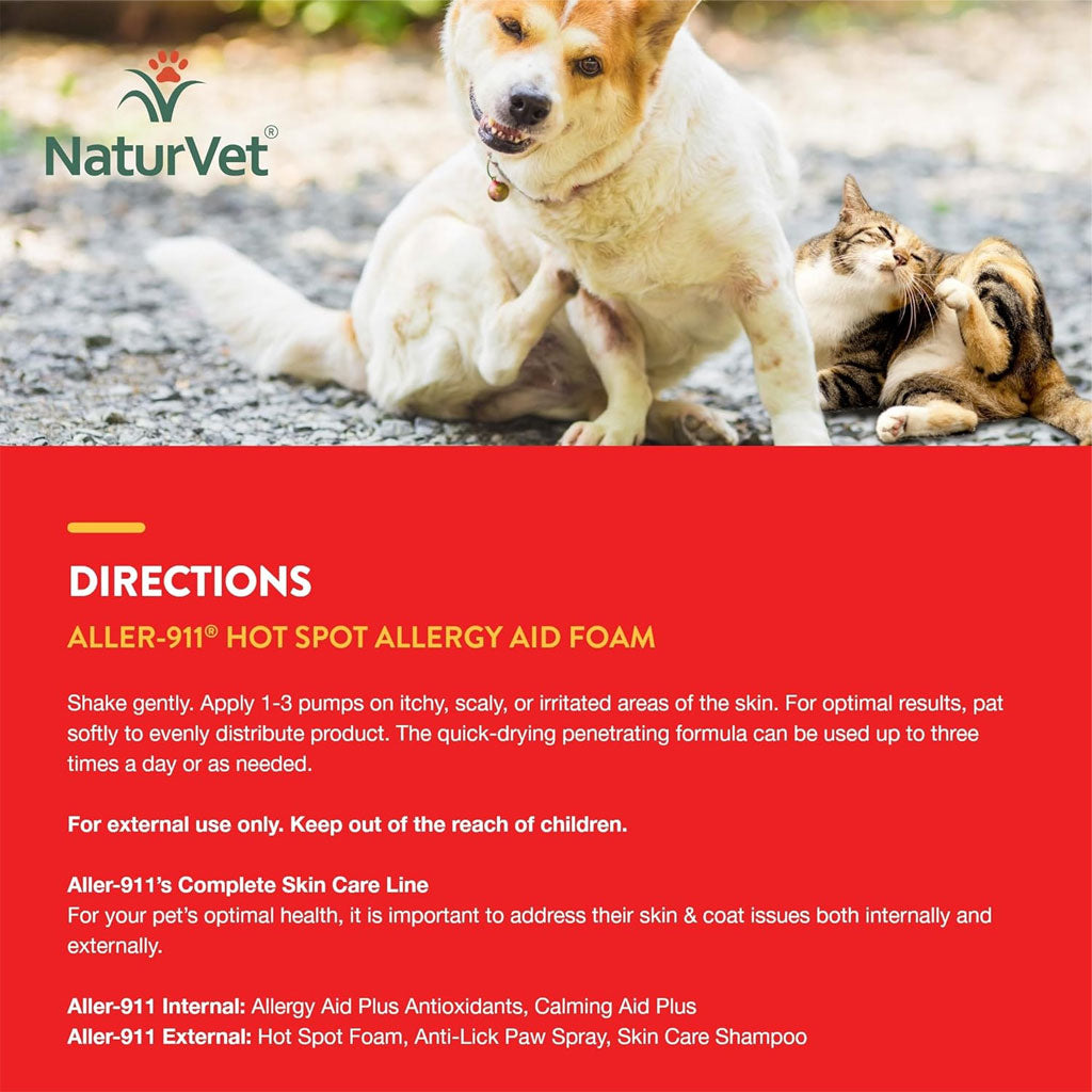 NaturVet Aller-911 Hot Spot Allergy Aid Foam with Aloe Vera for Dogs & Cats