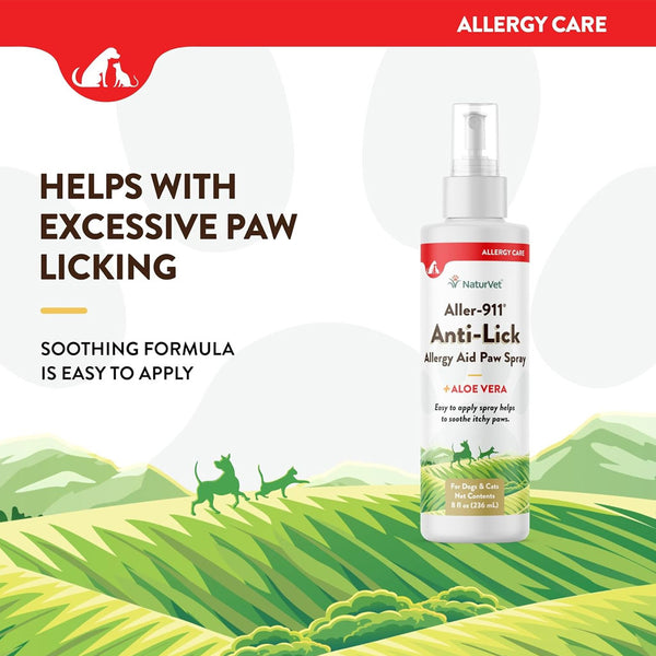 NaturVet Aller-911 Anti-Lick Allergy Aid Paw Spray with Aloe Vera for Dogs & Cats