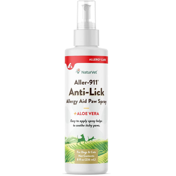 NaturVet Aller-911 Anti-Lick Allergy Aid Paw Spray with Aloe Vera for Dogs & Cats, 8-oz