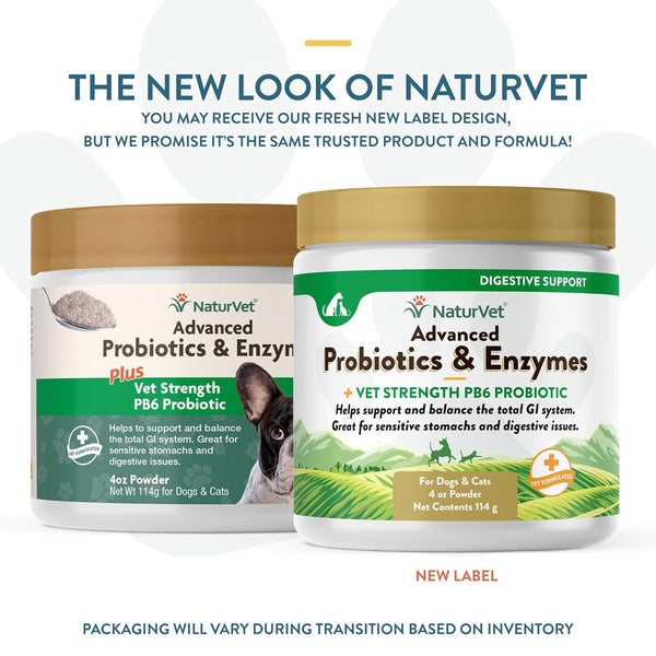 NaturVet Advanced Probiotic & Enzymes Powder with Vet Strength PB6 Probiotic for Dogs & Cats