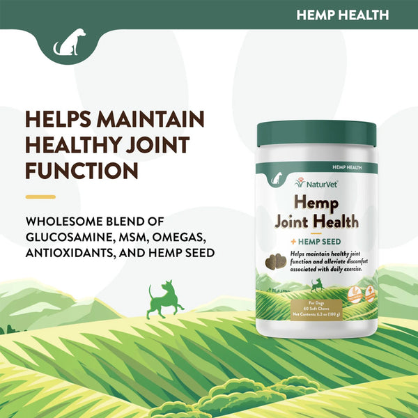 NaturVet Hemp Joint Health Plus Hemp Seed Soft Chews for Dogs