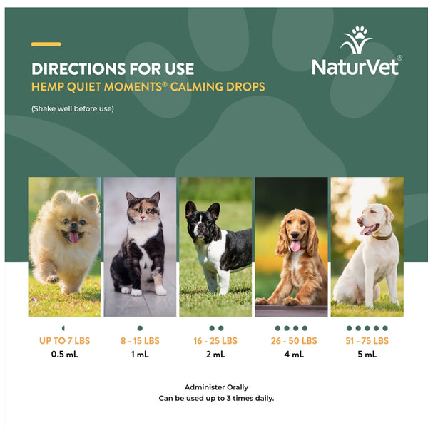 NaturVet Hemp Quiet Moments Calming Drops Hemp Oil for Dogs & Cats