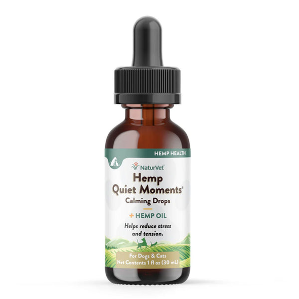 NaturVet Hemp Quiet Moments Calming Drops Hemp Oil for Dogs & Cats, 1-oz