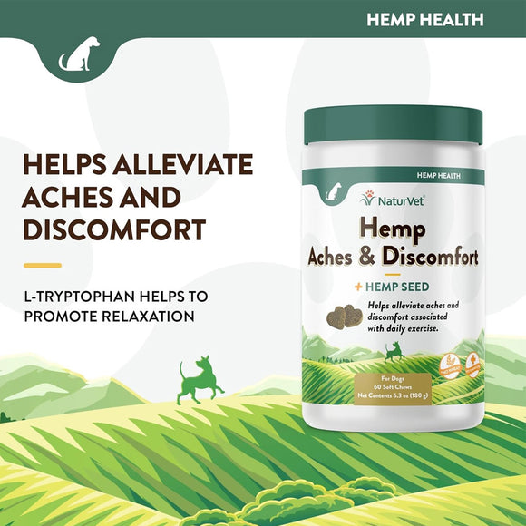 NaturVet Hemp Aches & Discomfort Soft Chews Plus Hemp Seed for Dogs