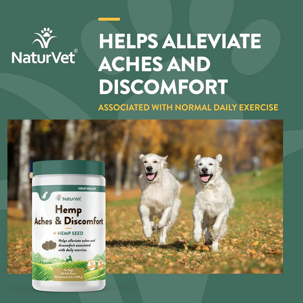 NaturVet Hemp Aches & Discomfort Soft Chews Plus Hemp Seed for Dogs