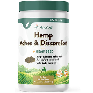 NaturVet Hemp Aches & Discomfort Soft Chews Plus Hemp Seed for Dogs, 60 count