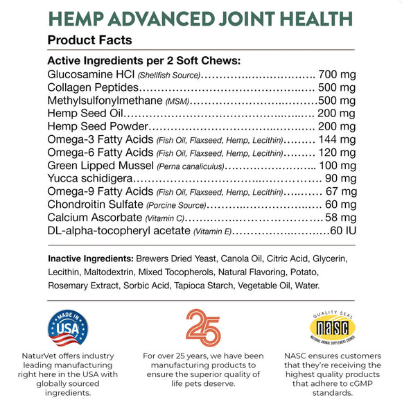 NaturVet Hemp Advanced Joint Health Soft Chews for Dogs
