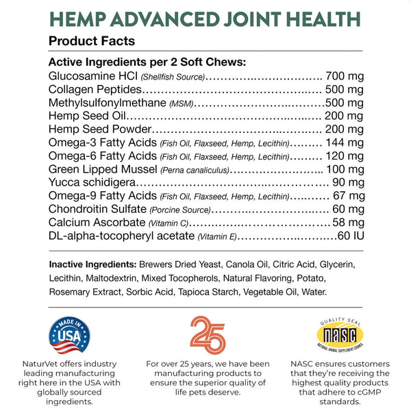 NaturVet Hemp Advanced Joint Health Soft Chews for Dogs