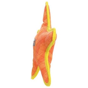 Orange and yellow dog toy on a white background