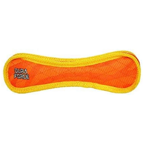 Orange and yellow dog toy with 'Dura Force' branding on a white background