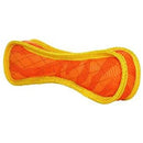 Orange and yellow dog toy on a white background
