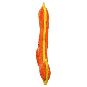 Orange and yellow dog toy on a white background